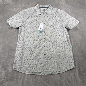 Vissla Shirt Mens Large Gray Floral Short Sleeve‎ Button Down Organic NWT